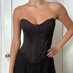 Nwt Sold Out Zara Corset. Slightly Too Big On The Waist For Me :( Elegant Stretch Corset For Date Night, Chic Fitted Corset, Black Fitted Corset For Date Night, Fitted Black Corset For Date Night, Elegant Black Spring Corset, Zara Fitted Corset For Spring, Elegant Zara Corset For Summer, Zara Corset Top, Black Satin Corset