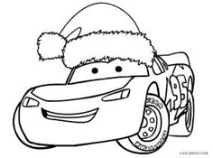 the character cars from disney pixama is wearing a santa hat and driving his car