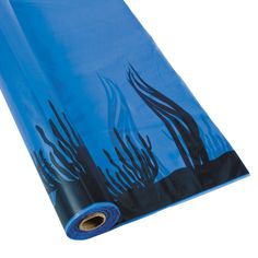 a blue yoga mat with an image of seaweeds on the bottom and water in the middle