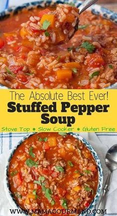 the best ever stuffed pepper soup in a bowl