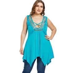 Plus Size Rhinestone Embellished Handkerchief Hem Tank Top - Turquoise - 3Z77647015 - Original Design-Women's Clothing, Tank Tops  #TankTops #Original #DesignWomen's #Clothing # #Tank #Tops Plus Size Christmas Dresses, Plus Size Rhinestone, Plus Size Tips, Shirt Collar Styles, Empire Waist Tops, Plus Size Tank Tops, Handkerchief Hem, Trendy Plus Size Clothing, Sequin Tank Tops