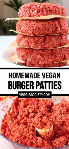 homemade vegan burger patties stacked on top of each other