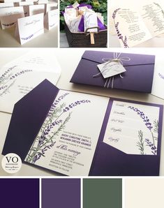 wedding stationery with purple and white colors