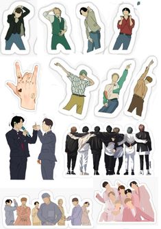 several stickers depicting people with different poses and gestures, all showing the same person's hand gesture