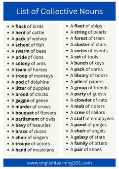 the list of collective nourishes for children to use in their own language