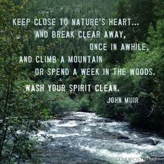 a river surrounded by trees with a quote from john muir