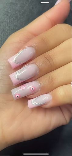 Short French Tip Designs Acrylic, Nails Acrylic Evil Eye Pink, Summer Nails 2023 Evil Eye, Pretty Nails Simple Acrylic Pink, Nail Inspo Summer Acrylic, Acrylic Nail Designs Square French Tips, Nail Inspo White Tip, Acrylic Nails Holiday Ideas, Pretty Nail Inspo Coffin