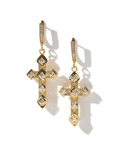 Vanessa Mooney - The Angel Cross Earrings - Earrings - Gold / ... Vanessa Mooney Jewelry, Chanel Necklace, Vanessa Mooney, Vintage Inspired Jewelry, Gold Charms, Women's Jewelry And Accessories, Cross Earrings, The Angel, Cross Jewelry