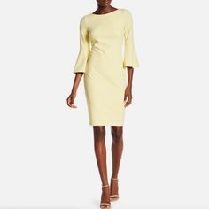 Nwt Calvin Klein Yellow Bell Sleeve Crepe Dress Size 4 Color: Light Yellow New With Tags Crew Neck Elbow Length Bell Sleeves Back Zip Closure Lined Calvin Klein Spring Bodycon Dress, Calvin Klein Bodycon Dress For Spring, Calvin Klein Spring Knee-length Bodycon Dress, Calvin Klein Knee-length Bodycon Dress For Spring, Spring Stretch Workwear Dress, Spring Stretch Work Dresses, Spring Party Bodycon Dress By Calvin Klein, Calvin Klein Summer Knee-length Bodycon Dress, Summer Knee-length Calvin Klein Bodycon Dress