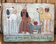 some of my best friends have tails painted on a wall with dogs and apples in the background