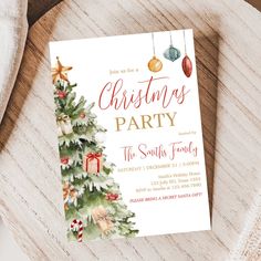 a christmas party card on a table