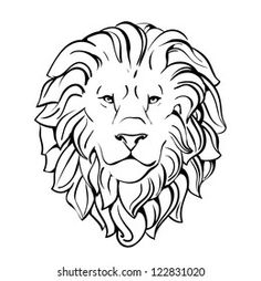 black and white drawing of a lion's head