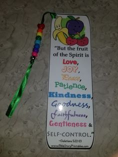 a bookmark with fruit and the words love, joy, painlessness, goodness, gentleness, self - control, self - control