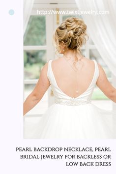 This pearl back necklace is a sophisticated and beautiful addition to a low-back or backless gown. This beautiful back necklace is made of shell pearls, crystal pearls, and cubic zircons. Backless Gown