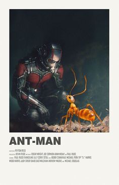 an ant - man movie poster is displayed in front of a large ant with the words ant - man on it