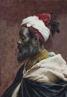 an oil painting of a man with a turban on his head