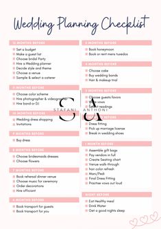 the wedding planning checklist is shown in pink