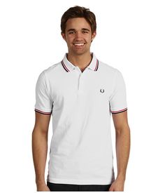 Fred Perry Slim Fit Twin Tipped Fred Perry Polo Classic Short Sleeve Tops With Striped Cuffs, Classic Polo Shirt With Contrast Collar For Summer, Classic Top With Polo Collar And Striped Cuffs, Classic Tops With Polo Collar And Striped Cuffs, Classic Tops With Striped Cuffs And Polo Collar, White Polo Collar Top With Striped Cuffs, Classic Fitted Shirt With Contrast Collar, Classic Striped Polo Shirt, Classic Polo Shirt With Striped Johnny Collar