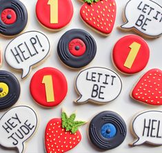 decorated cookies with different types of speech bubbles