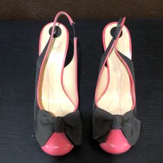 Kate Spade Sling Back Heels With Bow. They Are A Size 7 Brown And Pink. The Front Toe Is Pink Leather With A Brown Bow And The Sides Of The Shoe Is A Cloth Brown Material With Pink Leather Trim Around The Shoe. They Are In Great Condition. Never Worn Before. Kate Spade Chic Slingback Pumps With Heel Strap, Chic Kate Spade Slingback Pumps With Heel Strap, Chic Kate Spade Ankle Strap Slingback Pumps, Elegant Kate Spade High Heel Slingback Pumps, Kate Spade Chic Slingback Pumps With Pointed Toe, Chic Kate Spade Slingback Pumps With Pointed Toe, Kate Spade Spring Slingback Heels, Kate Spade Elegant Pointed Toe Slingback Pumps, Elegant Kate Spade Slingback Pumps For Evening