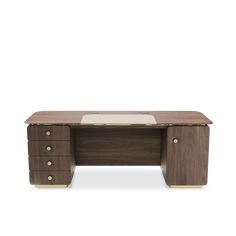 an office desk with two drawers and one drawer on the top, in walnut wood