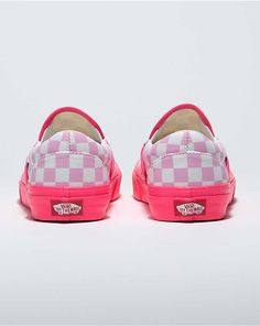 Vans Womens Shoes, Pink Checkered Vans, Vans Shoes Fashion, Customised Vans, Pink Checkerboard, Cute Vans, Platform Vans, Vans Store, Pink Vans