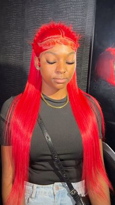 Red Wig Outfit Ideas, Wig Hairstyles Red, Exotic Wig Hairstyles, Red Middle Part Wig, Red Wig Styles, Red Wig Hairstyles, Red Wig Install, Red Hairstyles For Black Women