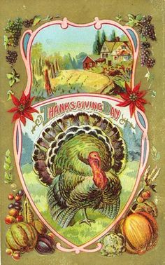 an old thanksgiving card with a turkey on it