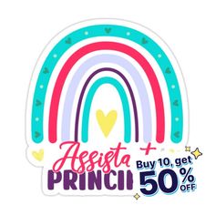 a sticker with the words, buy 10 get 50 % off and an image of a