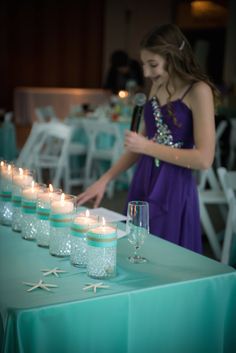 Elegant Beach Themed Bat Mitzvah Party - Plan-it Vicki Bat Mitzvah Candle Lighting Ideas, Candle Lighting Ceremony Bat Mitzvah, Sweet 16 Candle Ceremony, Bas Mitzvah, Sweet 16 Candles, Trendy Candle, Candle Lighting Ceremony