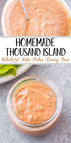 homemade thousand island sauce in a glass jar with the title text overlay above it