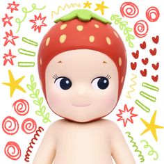 a drawing of a baby with a strawberry on it's head