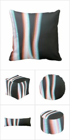 an image of a pillow with different shapes and colors on the front, side, and back