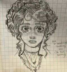 a drawing of a woman with curly hair