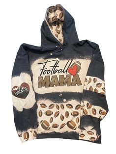 Football mama Bleached Hoodie - With custom name(s) that can be added to the sleeve. Enter name or numbers that you would like added into the Football heart on the sleeve.  Hooded Sweatshirts are all unisex sizing. Each shirt will have its own unique beauty. Please browse photos to see a variety of how your shirt may come out! Please keep in mind, every single item is handmade. Sweatshirts are bleached and made to order - usual turn around time is about 4-5 days as these are a 2 step process with washing in between.  Football Mom Bleached Hoodie -  Custom Football eart with Names on Sleeve - Bleached Hoodie - Custom Hoodie - Football Shirt Sweatshirt Long Sleeve Hoodie With Sublimation Print For Fall, Hooded Winter Sweatshirt With Sublimation Print, Winter Hooded Sweatshirt With Sublimation Print, Hooded Letter Print Outerwear For Game Day, Hooded Outerwear With Letter Print For Game Day, Winter Hooded Hoodie With Sublimation Print, Hooded Hoodie With Sublimation Print For Fall, Fall Hoodie Sweatshirt With Sublimation Print, Customizable Long Sleeve Winter Outerwear