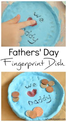 father's day fingerprint dish for kids to make with money and coins on the plate