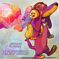 a cartoon dog with a backpack on his back and the words stay inspired above it