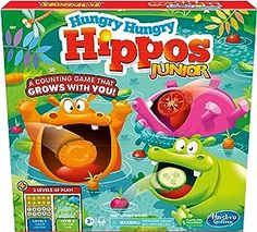 the hungry hungry hippo's junior game is in its box and ready to be played