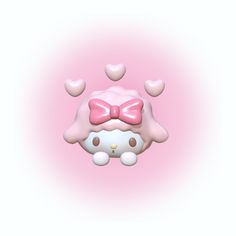 a pink hello kitty wallpaper with hearts and a bow on it's head