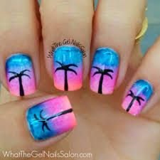 Blue and Pink Palm Tree Beach Trees Summer Nails For Kids Girls Fun, Summer Kids Nails, Girls Nail Designs Kids, Summer Nails For Kids, Nail Designs For Kids, Fun Summer Nail Designs, Kid Nails, Summer Nail Art Designs, Best Summer Nail Color