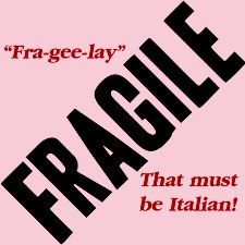 the words fragile are written in black and red