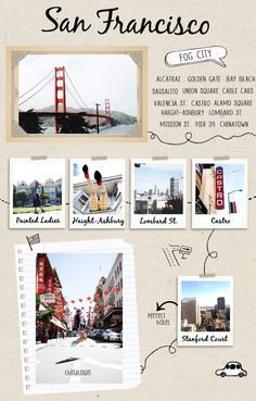 the san francisco city guide is shown with photos and information about it's location