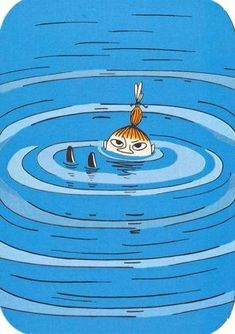 an image of a cartoon character floating in the water with his head above the water's surface