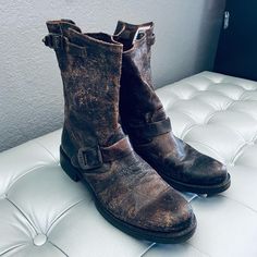 Size: 7.5 D Great Condition Leather Is Intentionally Distressed By Frye Soles In Good Shape Frye Veronica, Leather Biker Boots, Biker Boots, Frye Shoes, Distressed Leather, Shoes Heels Boots, Shoes Women Heels, Heeled Boots, Shoes Heels