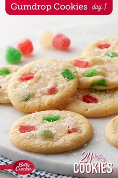 some cookies are on a plate with candy