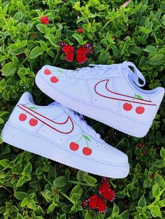 Each individual pair is made to orderBrand new with BoxSwoosh painted and with vinyl pieceUp to 4-5 Week TurnaroundFinal Sale. Non refundable/ No Exchanges.   This is a specialty item and is not intended for daily rigorous use. ... Flowers Anime, Clueless Fashion, Custom Shoes Diy, All Nike Shoes, Air Force 1 Custom, Limited Edition Sneakers, Red Cherry, Hype Shoes, Nature Flowers