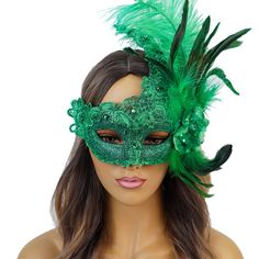 PRICES MAY VARY. Timeless brocade lace masquerade mask made with a burlesque theme in mind. Comes with two ribbon silk ties for comfortable and easy wear around the head. Size: 7" x 10" Great for teens, adults and children over 12 years of age. Excellent mardi gras mask for festivals, events, concerts, costume and cosplay parties and events. Beautiful and elegant masquerade mask with feathers made for masquerade ball events, parties and Halloween costume events. Green Masquerade Outfit, Mascarade Outfit, Elegant Masquerade Mask, Burlesque Theme, Lace Masquerade Masks, Masquerade Outfit, Feather Mask, Lace Mask, Masquerade Costumes