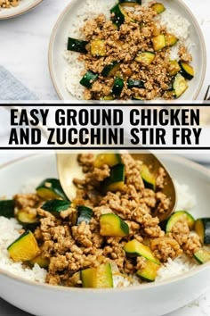 two plates filled with meat and zucchini stir fry