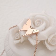 "This butterfly necklace is perfect for everyday wear. Simply stylish and comfortable. And Minimalist style design. Dainty Butterfly necklace is available in silver, gold, and rose gold. Can custom name initial on necklace, this will is unique jewelry. it also will be very great gift for girlfriend, best friend, sister, bridesmaid... or for yourself. Our jewelry pieces come equipped with everything you need for gifting, a gift box included with every purchase at no additional cost. --How to Orde Rose Gold Necklace With Butterfly Charm For Gift, Minimalist Rose Gold Butterfly Jewelry, Hypoallergenic Rose Gold Stainless Steel Necklaces, Hypoallergenic Rose Gold Stainless Steel Necklace, Rose Gold Butterfly Necklace With Clavicle Chain Gift, Dainty Rose Gold Butterfly Necklace Gift, Rose Gold Dainty Butterfly Necklace For Gift, Rose Gold Sterling Silver Butterfly Necklace Perfect For Gifts, Rose Gold Sterling Silver Butterfly Necklace Gift