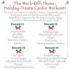 the work - off - those holiday treats cardio workout is shown in red and green